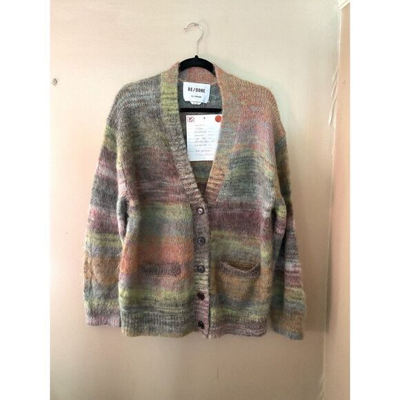 RE DONE Space Dye 90s Cardigan pastel multicolor wool fuzzy Sweater NWT M/L $495 - Picture 9 of 11